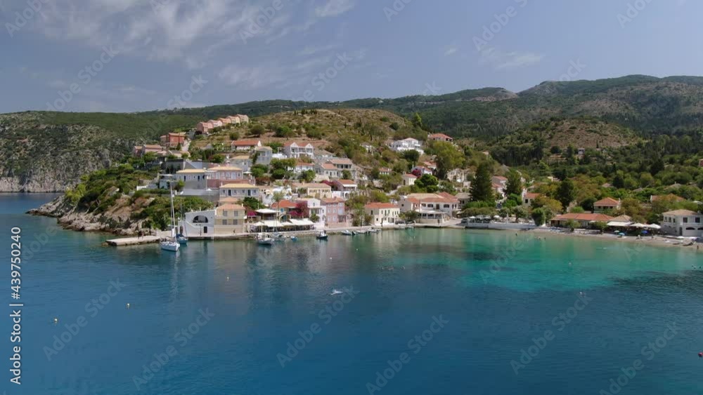 Picturesque Aerial of Assos Village on Ionian Island Coastline of Cephalonia Picturesque Aerial of Assos Village on Ionian Island Coastline of Cephalonia