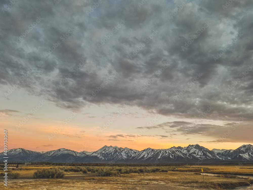 Dramatic Sunset sky in the Sierra Nevada Mountains 