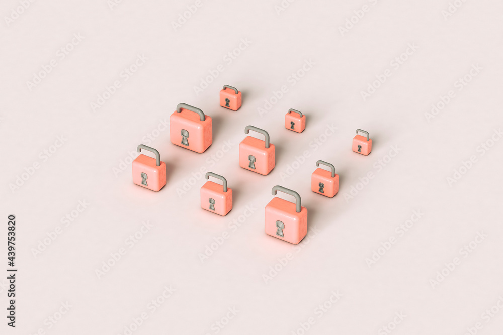 Pink padlocks on grey background Pink padlocks on grey background