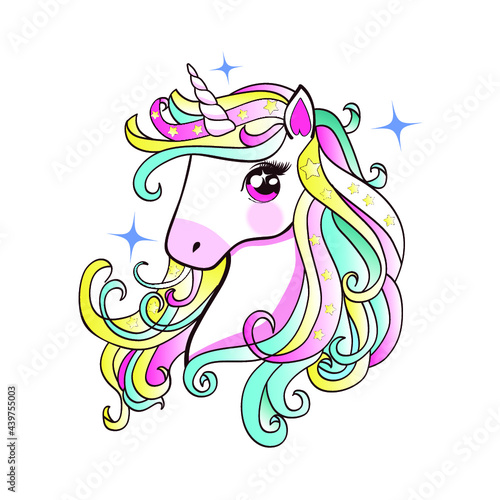 colorful unicorn illustration with beautiful stars.