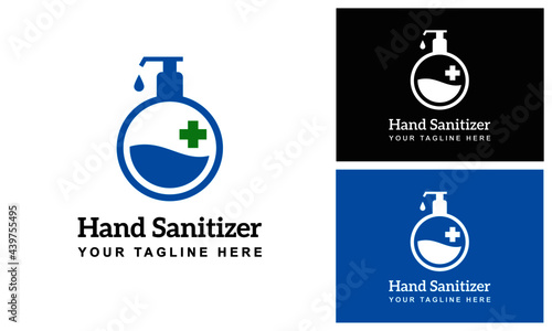 Hand Sanitizer Logo Design Template With Hand Sanitizer Bottle.