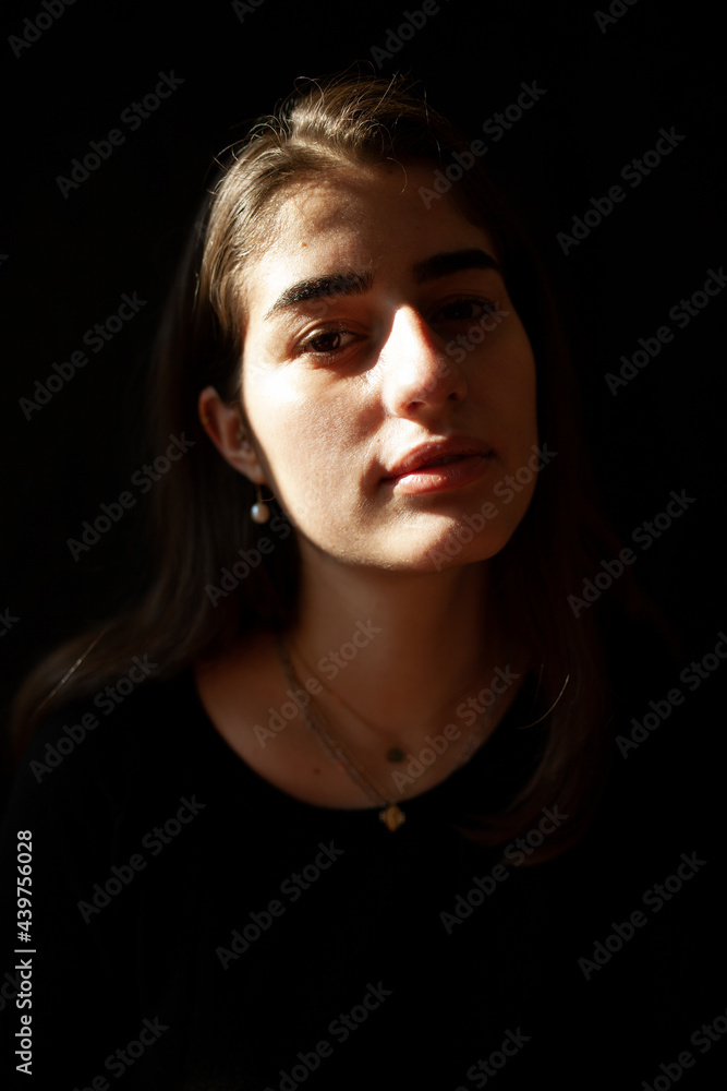 Girl warm sun portrait cute dark hair calm Girl warm sun portrait cute dark hair calm