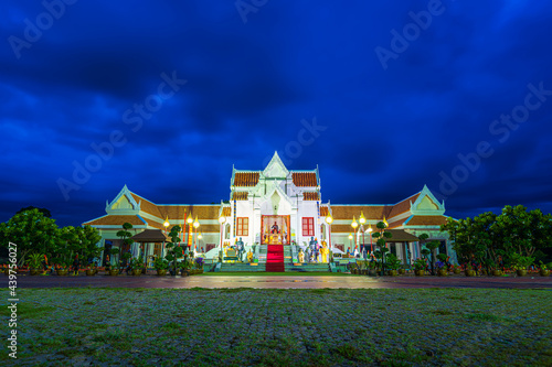 Court of Thai King "Naresuan" statue monument It is is a major tourist attraction with Twilight blue bright at dusk night and Public places in Phitsanulok,Thailand.