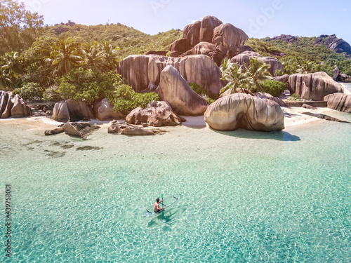 travel to paradise tropical beach in Seychelles photo