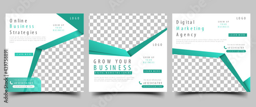 Business agency social media post template. Modern promotional banner design with abstract frame shape. Usable for social media, banners, and websites.
