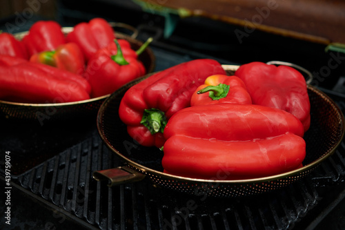 Red capiscum on BBQ grill photo