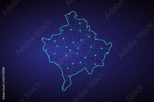 Map of Kosovo. Wire frame 3D mesh polygonal network line, design sphere, dot and structure. communications map of Kosovo. Vector Illustration EPS10.