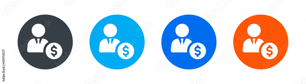 Investor, businessman or money adviser symbol. Man with dollar money icon vector. Investor, businessman or money adviser symbol. Man with dollar money icon vector.