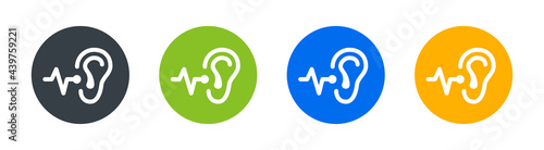 Ear, listening, hearing, audio and sound waves vector icon sign. Anatomy concept