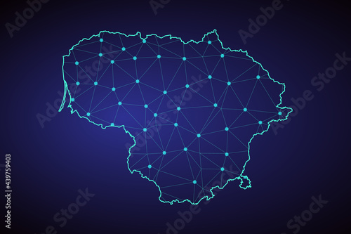 Map of Lithuania. Wire frame 3D mesh polygonal network line  design sphere  dot and structure. communications map of Lithuania. Vector Illustration EPS10.