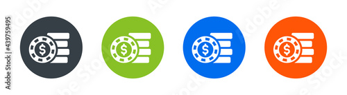 Gambling symbol. Stack of dollar poker chips icon.