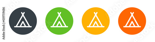 Tipi, camp, tent, wigwam icons set on round shape isolated on white background.