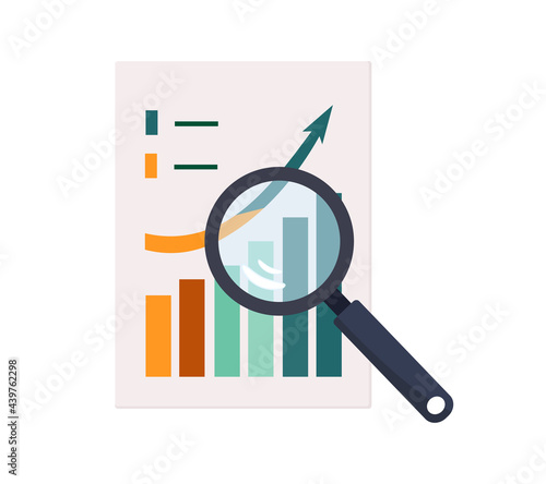 Growth chart. Chart with an ascending arrow pointing up. Successful strategy, control concept. Dynamics of development, and process performance. Business analysis paper document, growth result. Vector