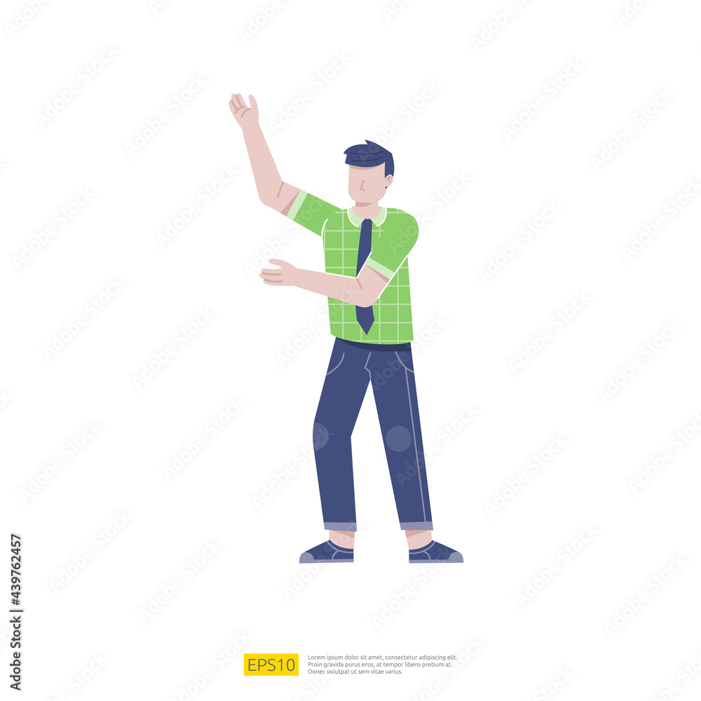 businessman or young man worker character presentation pose with hand gesture in flat style isolated vector illustration