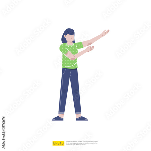 businesswoman or young woman worker character presentation pose with hand gesture in flat style isolated vector illustration © 200degrees
