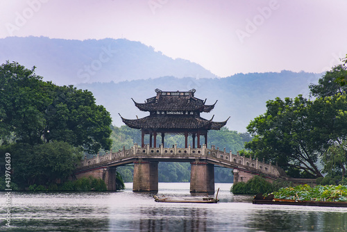  a very famous pavilion bridge-yu dai qiao (jade belt) - in west lake, hangzhou, china was built in song dynasty and rebuilt in qing dynasty