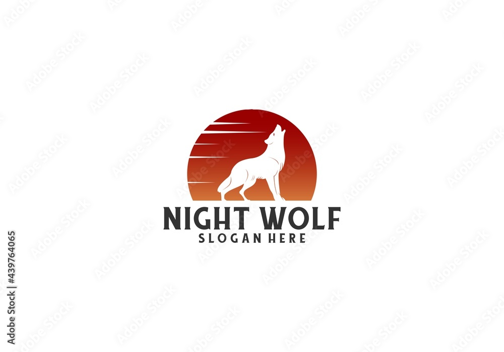 Obraz premium night wolf logo with wolf roaring under the moonlight