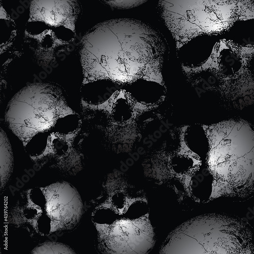  vector image of seamless texture with skulls on black background