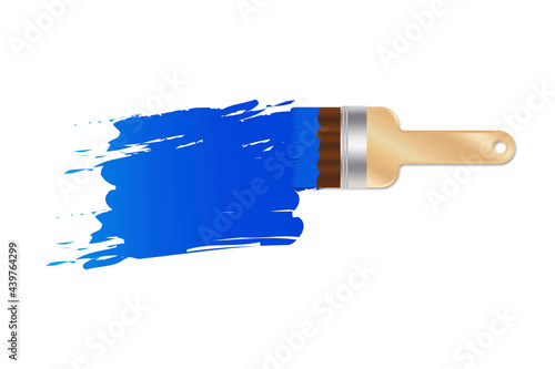 Brush blue paint in paper art style. Wall art design. Home education concept. Vector illustration. Stock image.
