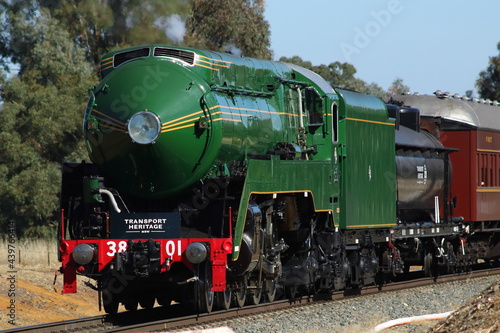 Locomotive #3801 - steam train, historical train leaving Albury, NSW, Australia.