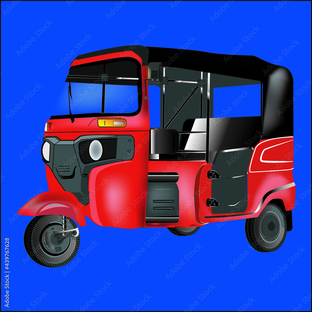 Fototapeta premium Indian motor rickshaw car Indian red tuk tuk Vector illustration