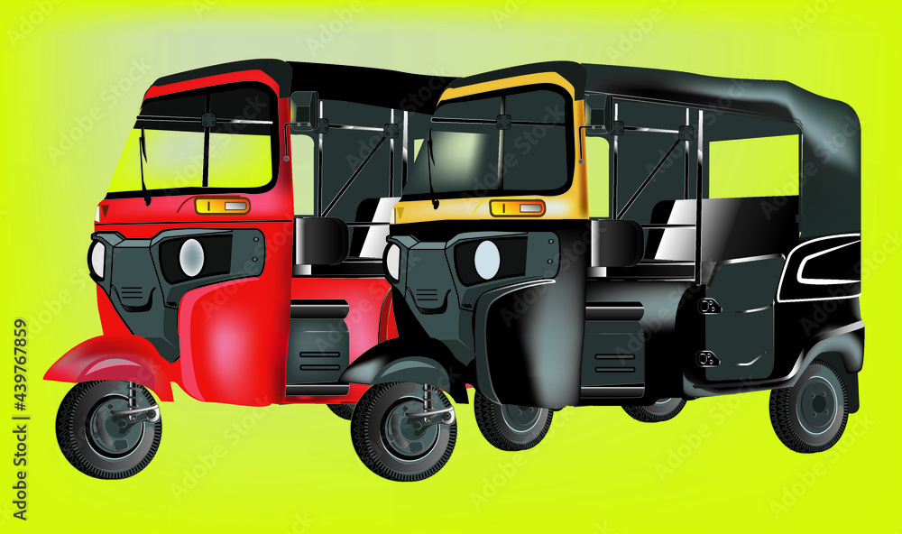 Naklejka premium Indian motor rickshaw car Indian red tuk tuk Vector illustration