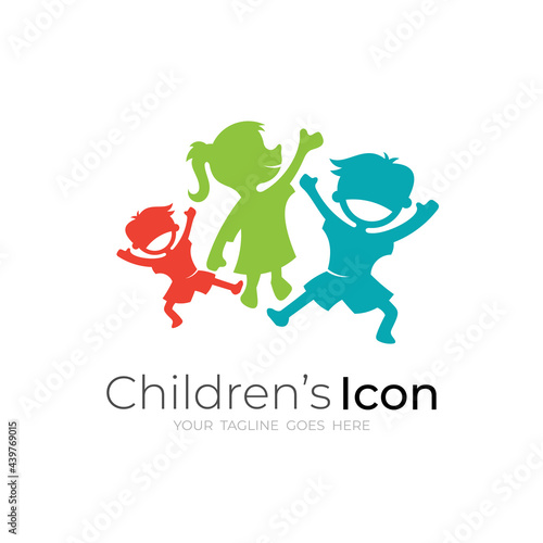 Happy logo and kids design template, charity icon