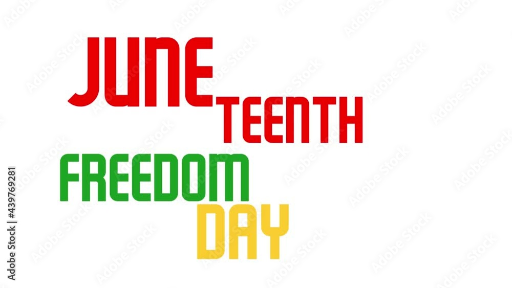 Juneteenth Freedom Day Lettering or Emancipation day 4k animated colors of African American flag over white background Juneteenth Freedom Day Lettering or Emancipation day 4k animated colors of African American flag over white background