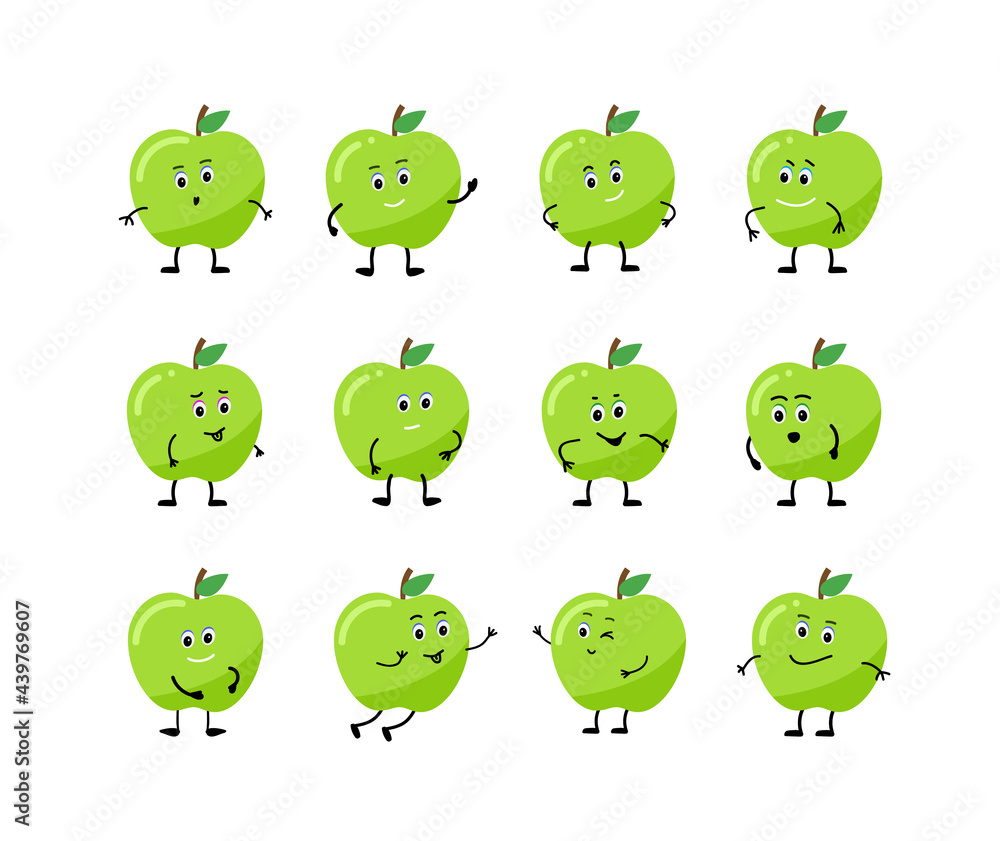 Set Cartoon character apple With different emotions. Set Cartoon character apple With different emotions.