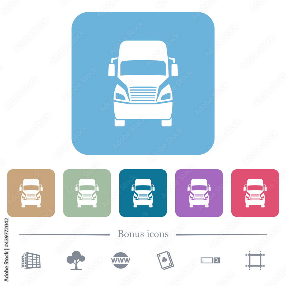 Truck front view flat icons on color rounded square backgrounds Truck front view flat icons on color rounded square backgrounds
