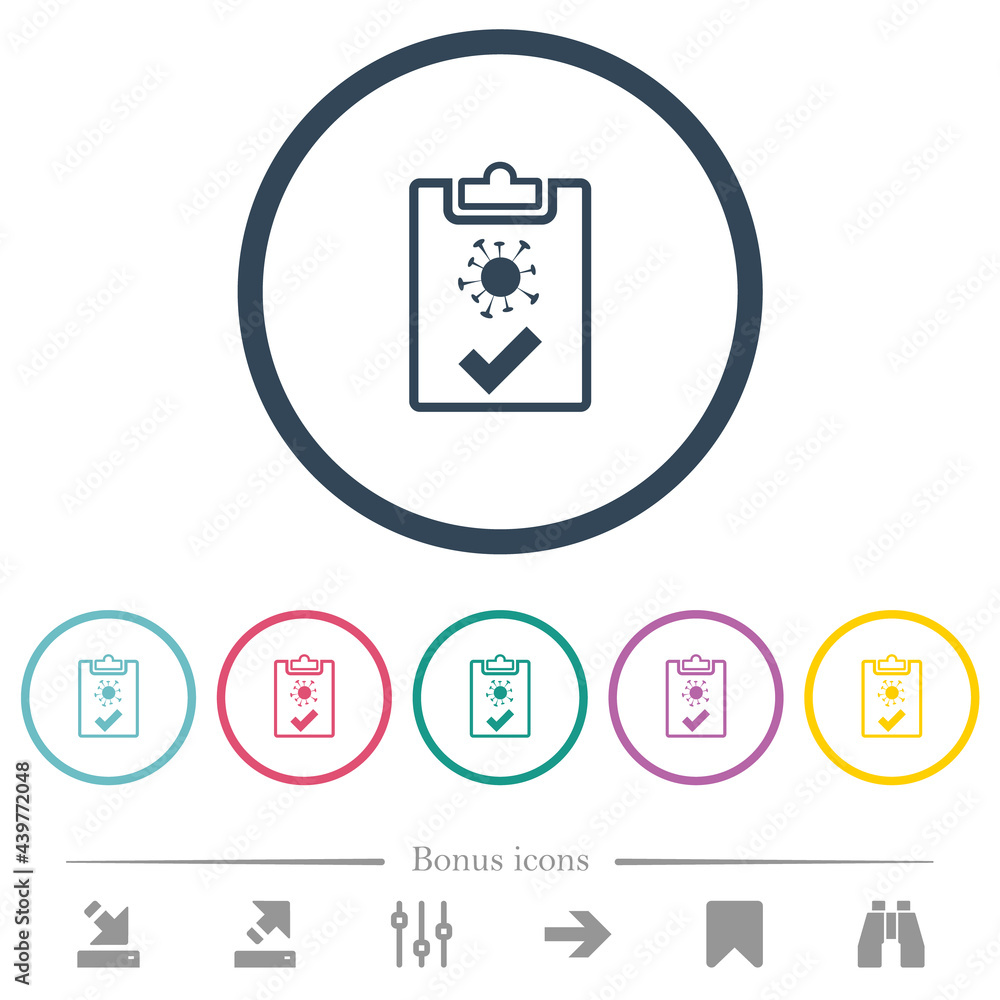 Covid test passed flat color icons in round outlines Covid test passed flat color icons in round outlines