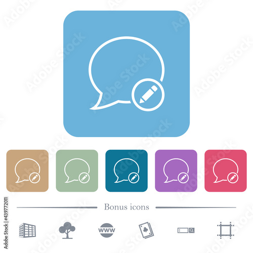 Edit message flat icons on color rounded square backgrounds
