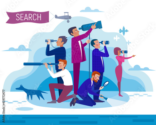 Employers and HR are choosing talent for job vacancy - cartoon people standing and looking for a job, recruitment agency, team work. Human resources and head hunt. Business  concept.