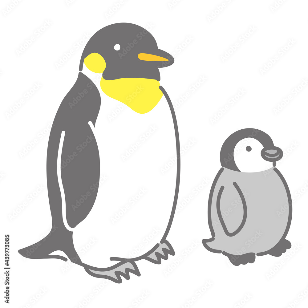 Obraz premium コウテイペンギンの親子のイラスト