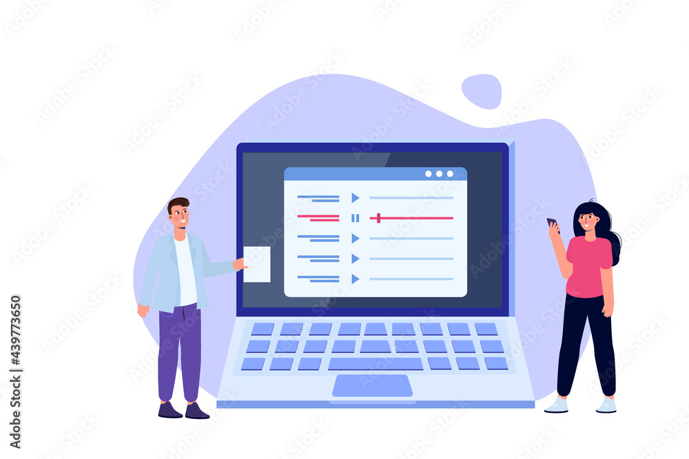Internet online radio streaming, music applications, playlist online podcast concept. Vector illustration. Internet online radio streaming, music applications, playlist online podcast concept. Vector illustration.