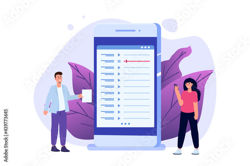 Internet online radio streaming, music applications,  playlist online podcast concept. Vector illustration.