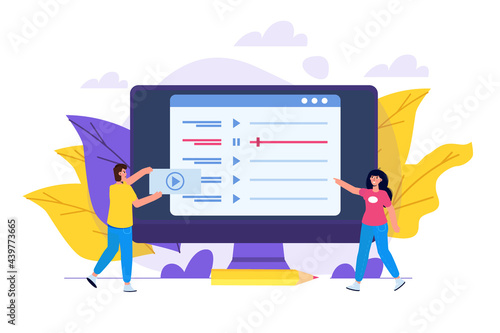 Internet online radio streaming, music applications,  playlist online podcast concept. Vector illustration.