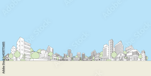 街並みのベクターイラスト.　線画イラスト.