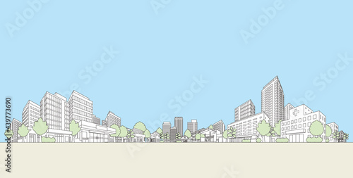 街並みのベクターイラスト.　線画イラスト.