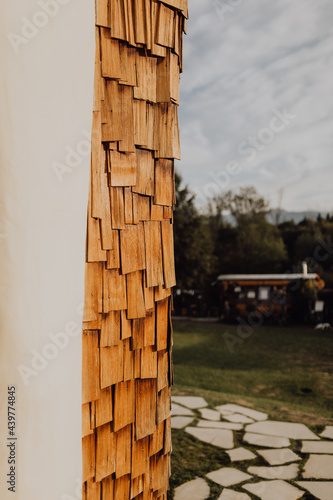 Vertical closeup shot of the Castelul de Lut Valea Zanelor roof in Porumbacu de Sus, Romaniaa photo