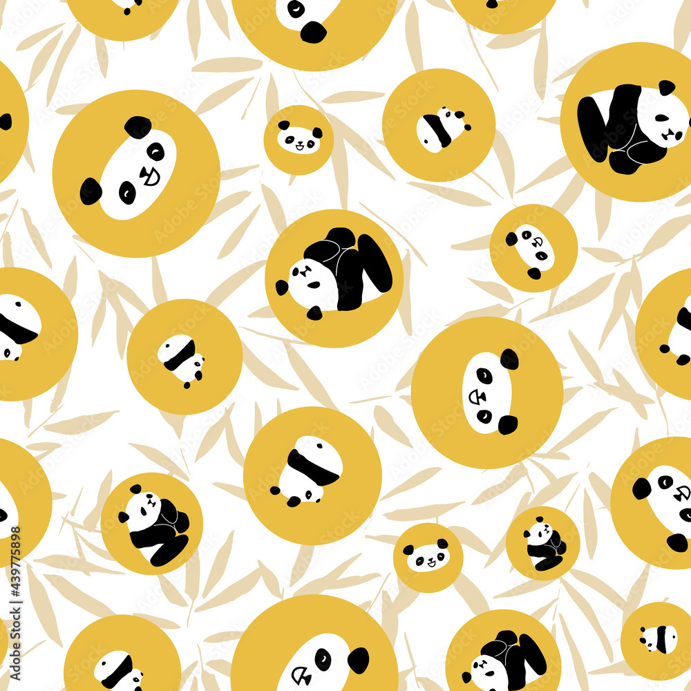 Fototapeta premium Panda Bamboo Circle Seamless Pattern