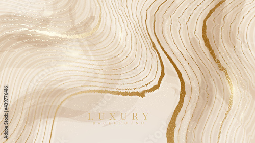 Brown luxury background. Elegance golden marble. Realistic style scene. Space for paste text. Vector illustration for design.