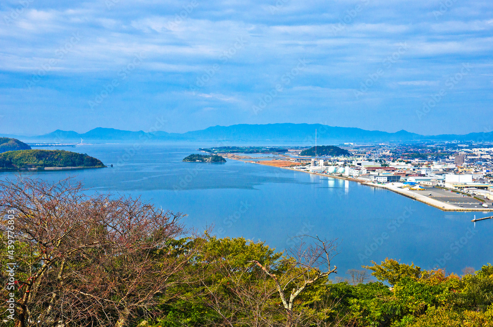 Yonago city and Lake Nakaumi, the views from Yonago castle ruins, Tottori, Japan