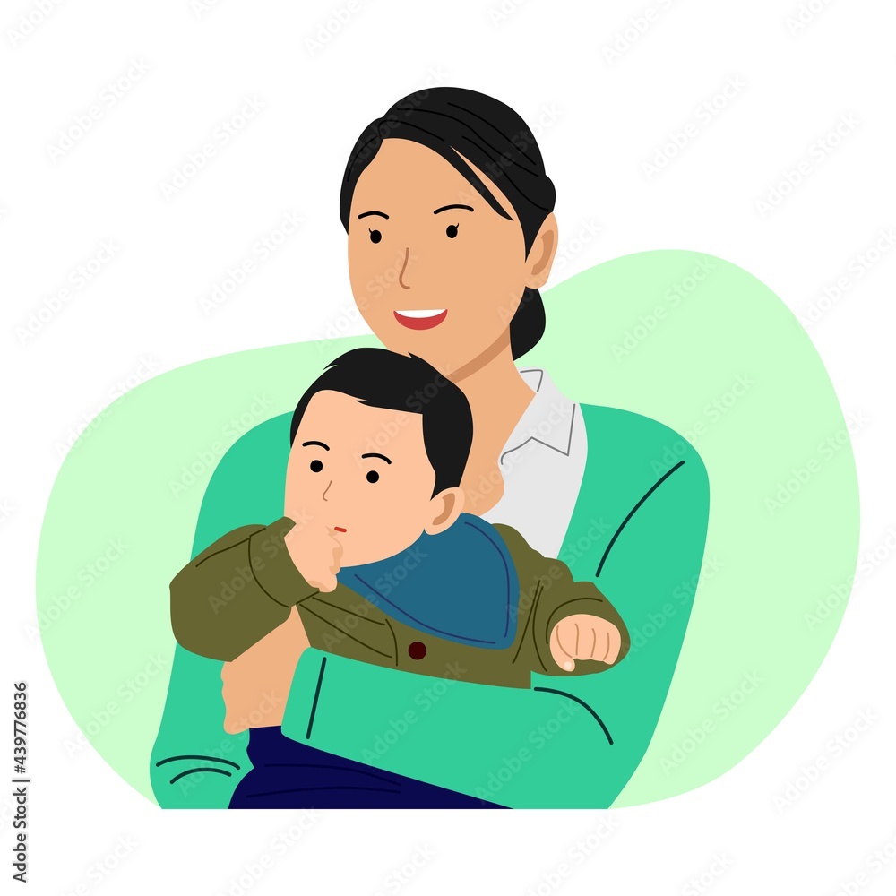 People illustration. Mother hug her child. Happy mother day concept People illustration. Mother hug her child. Happy mother day concept