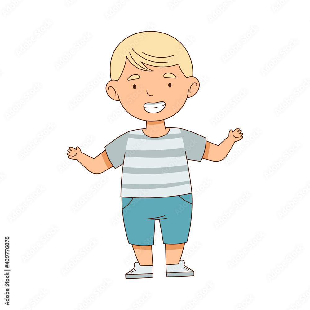 Cheerful Boy Standing with Open Arms for Hug Vector Illustration