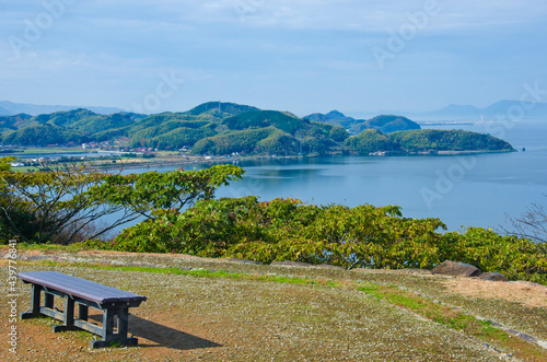Yonago city and Lake Nakaumi, the views from Yonago castle ruins, Tottori, Japan photo