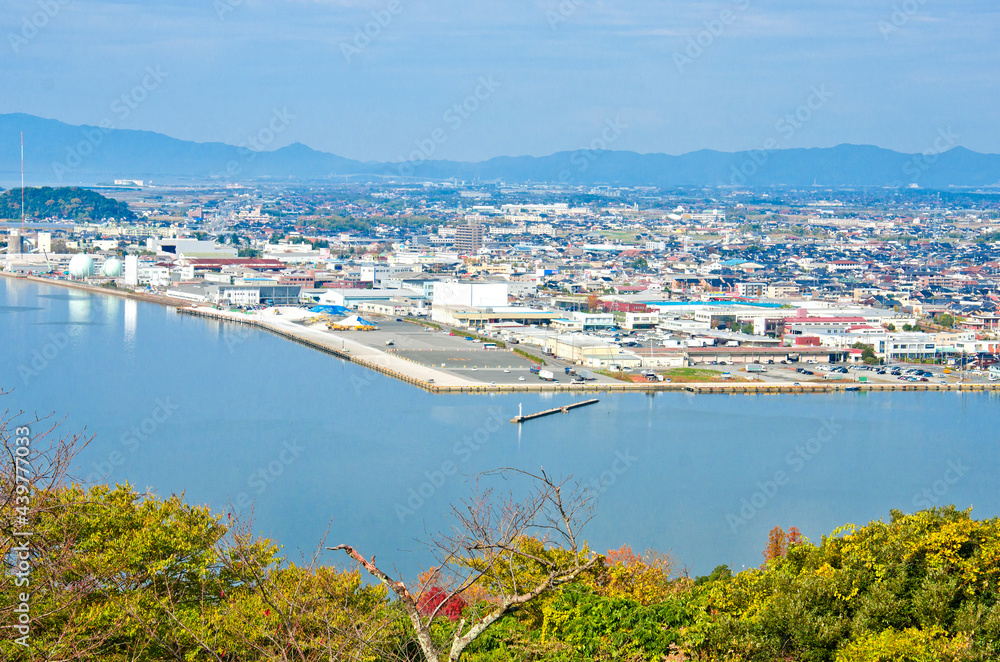 Yonago city and Lake Nakaumi, the views from Yonago castle ruins, Tottori, Japan
