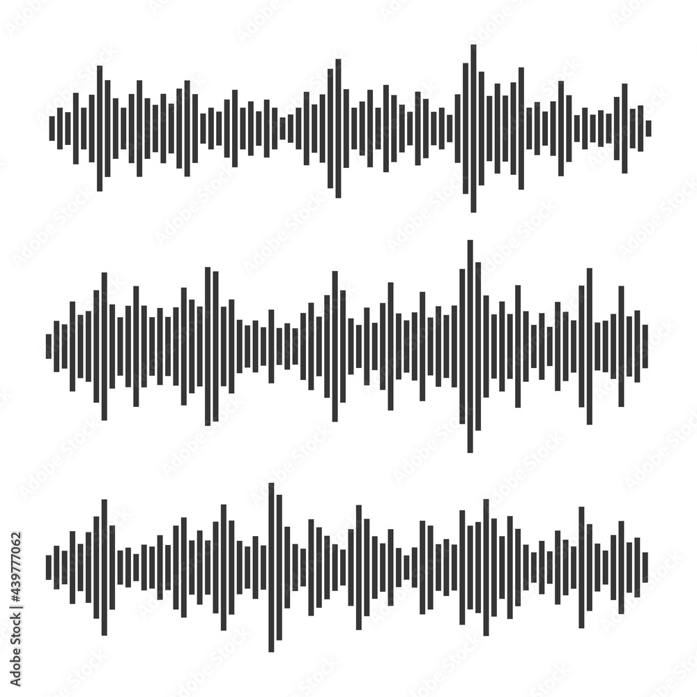 Sound Waves Set. Audio Equalizer on White Background. Vector