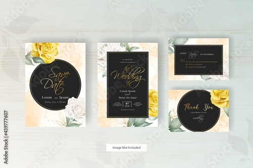 Hand drawn watercolor wedding invitation template with Floral arrangement