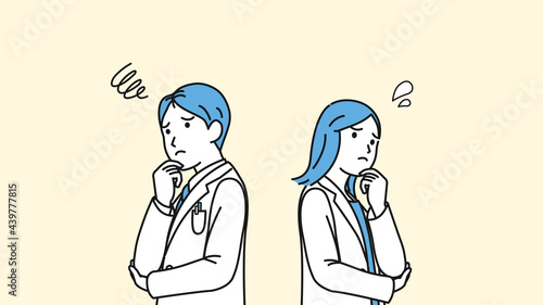 医者　女医　白衣を着た男女　悩む　困る　ポーズ　イラスト素材